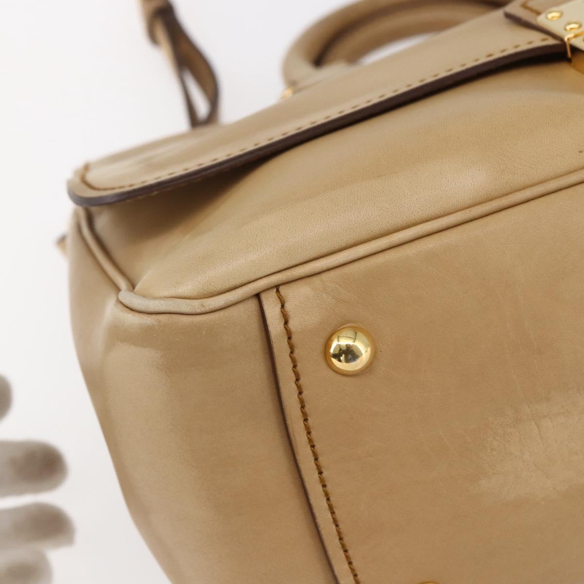 Miu Miu Hand Bag Leather 2way Beige Gold Auth 153125