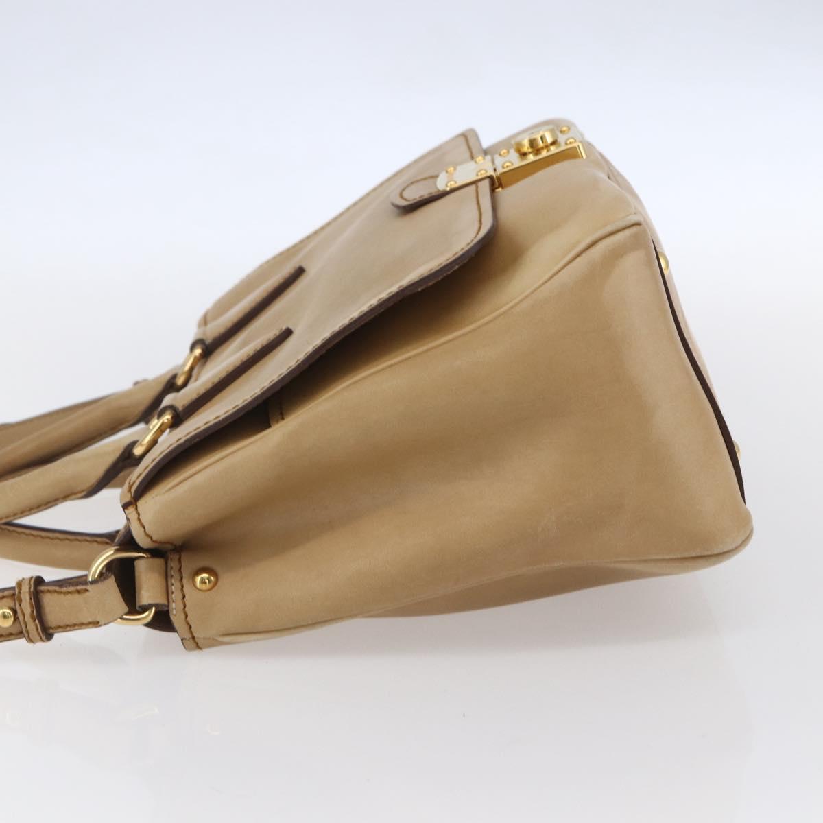 Miu Miu Hand Bag Leather 2way Beige Gold Auth 153125