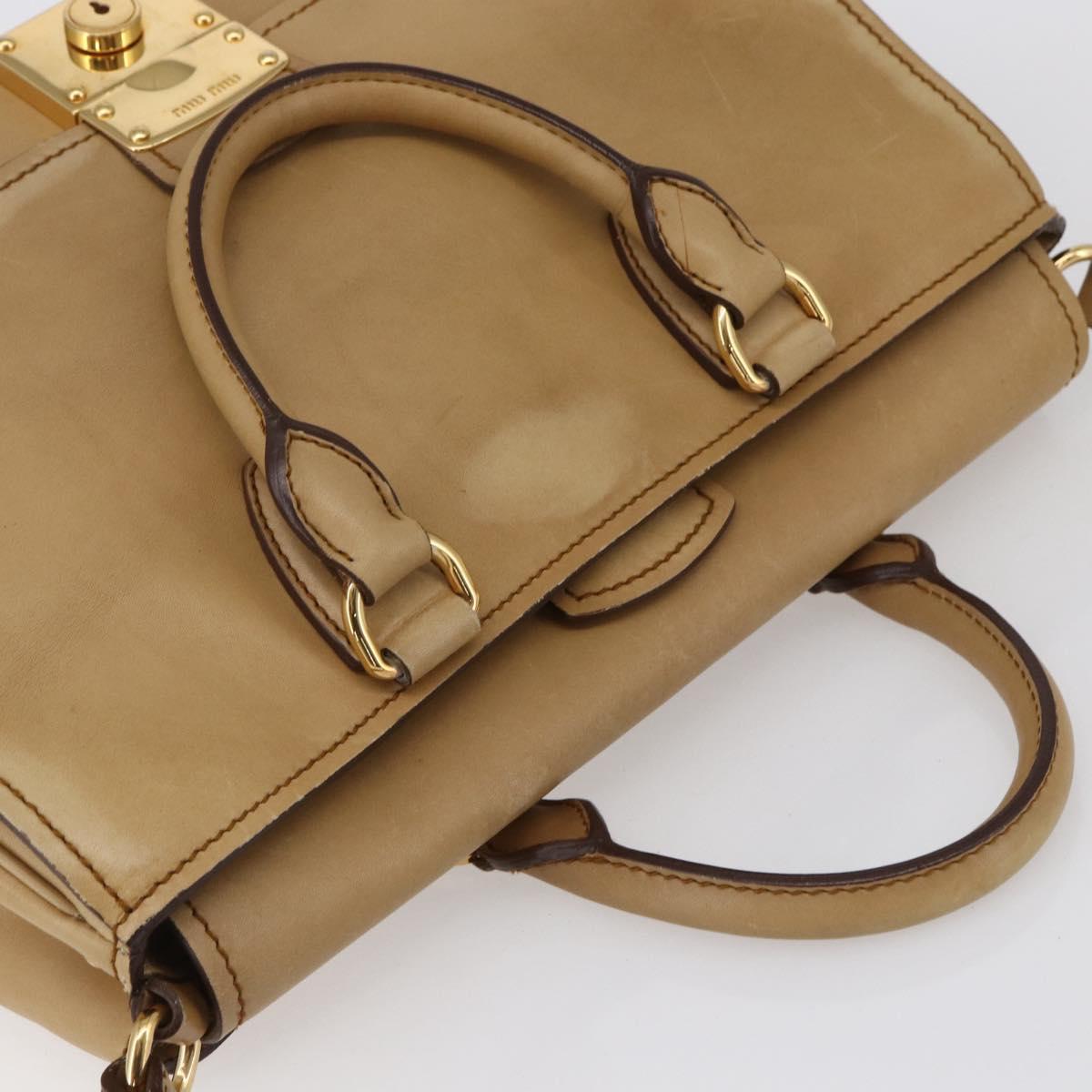 Miu Miu Hand Bag Leather 2way Beige Gold Auth 153125