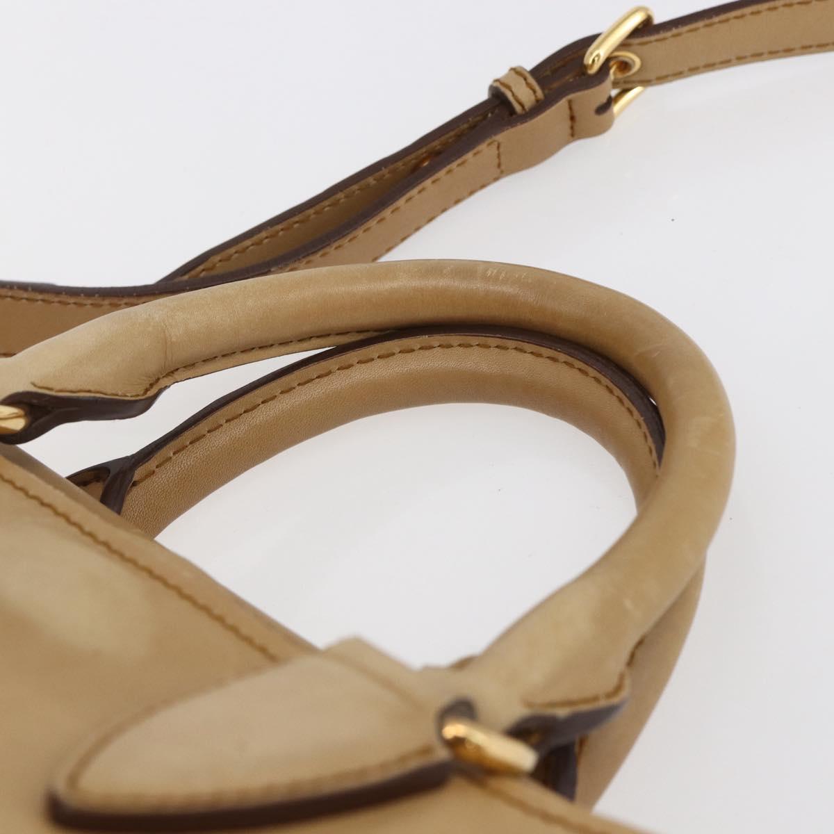 Miu Miu Hand Bag Leather 2way Beige Gold Auth 153125