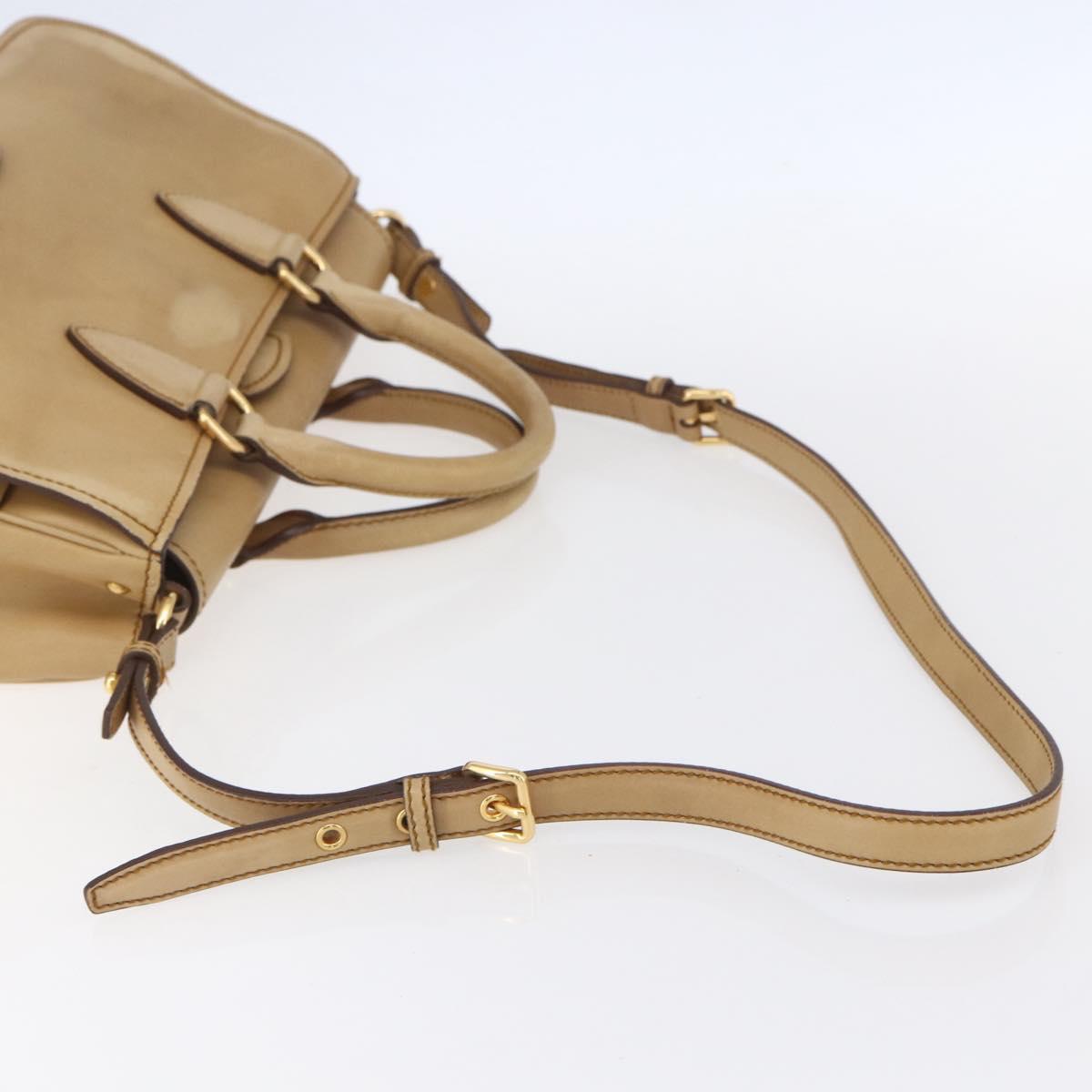 Miu Miu Hand Bag Leather 2way Beige Gold Auth 153125