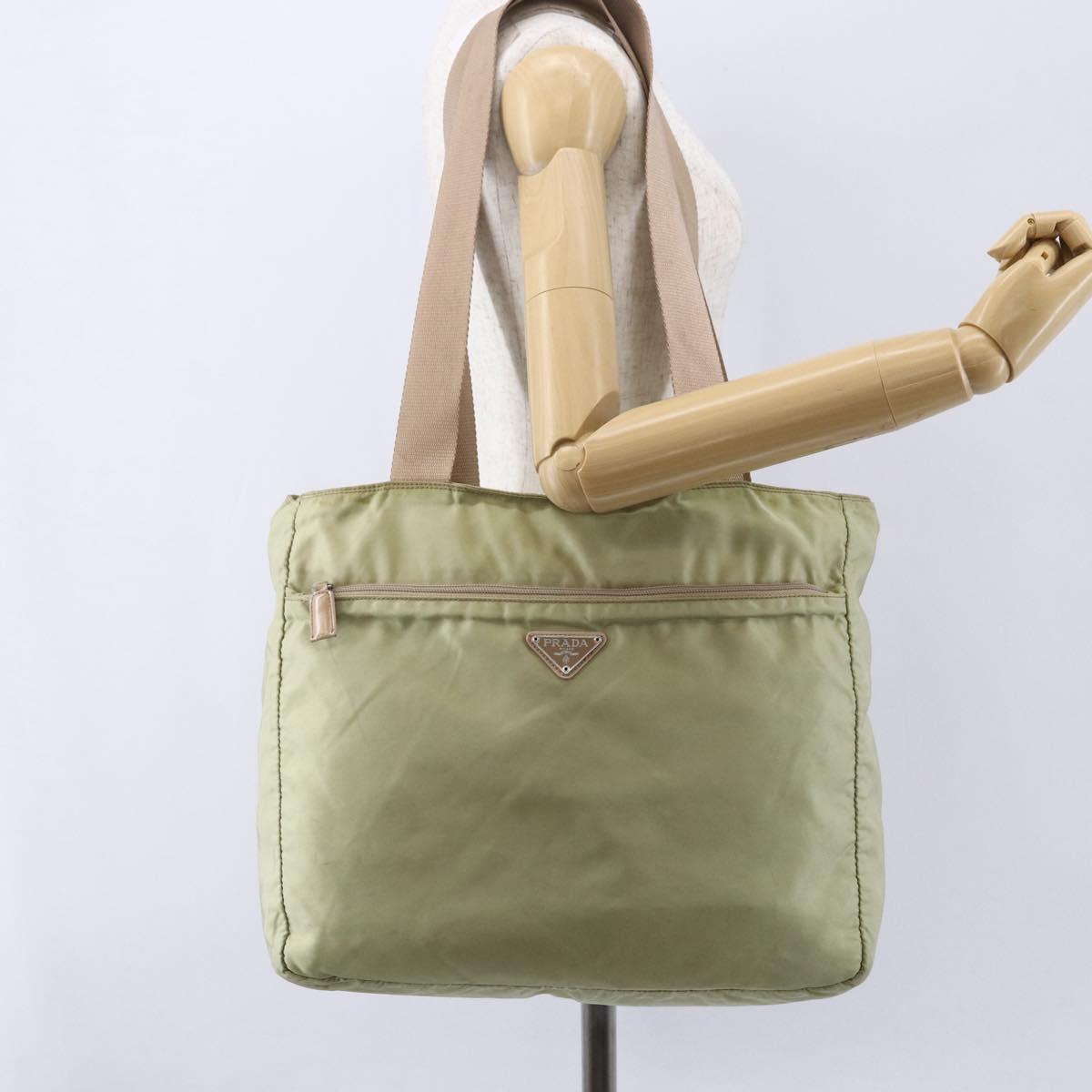 PRADA Tote Bag Nylon Green Silver Auth 153132