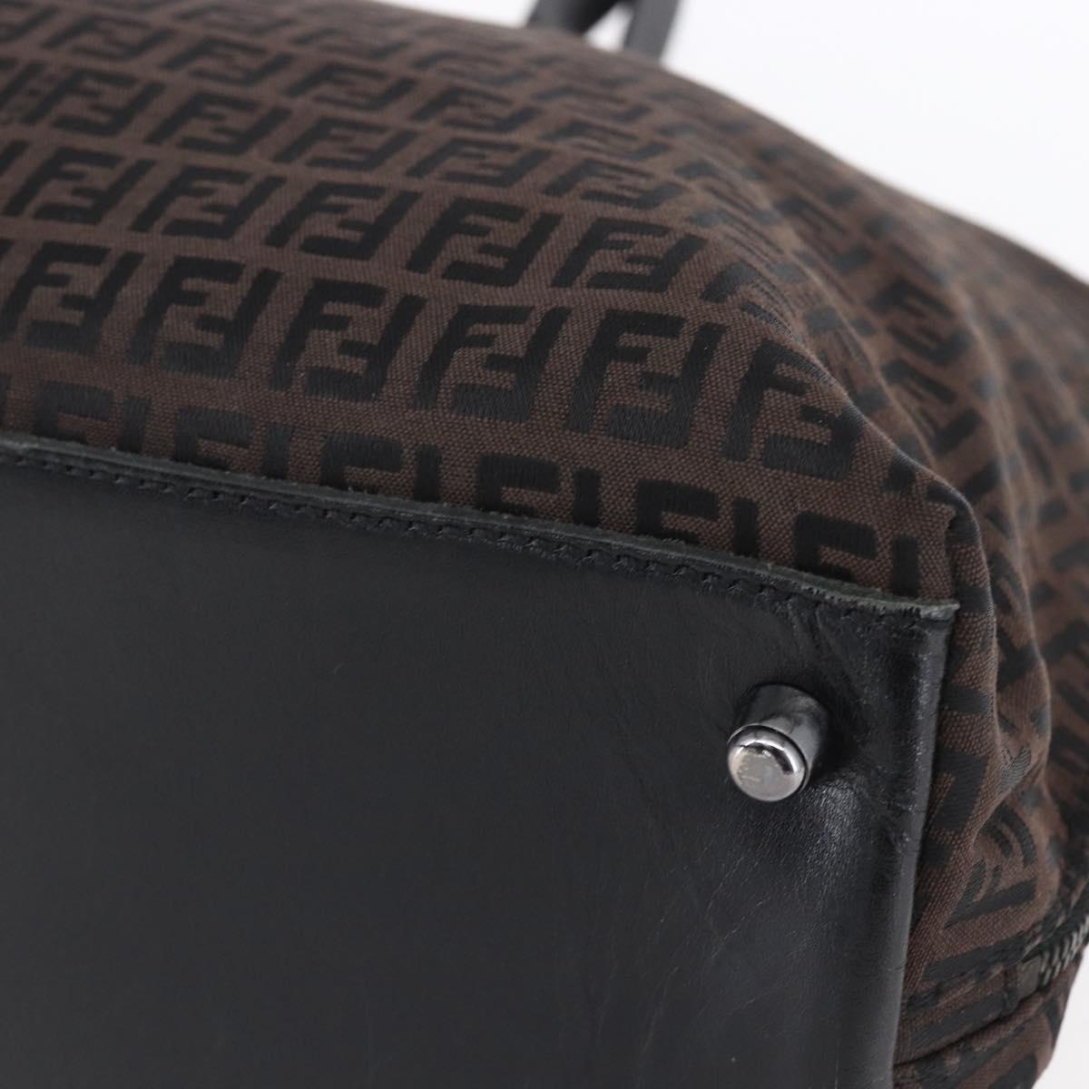 FENDI Zucchino Canvas Tote Bag Brown Silver Auth 153133