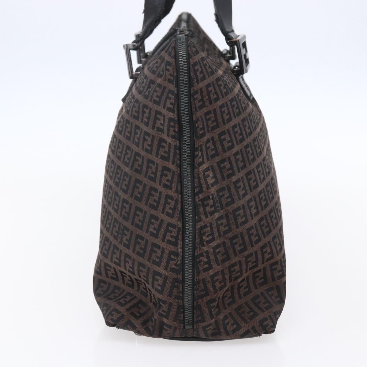 FENDI Zucchino Canvas Tote Bag Brown Silver Auth 153133
