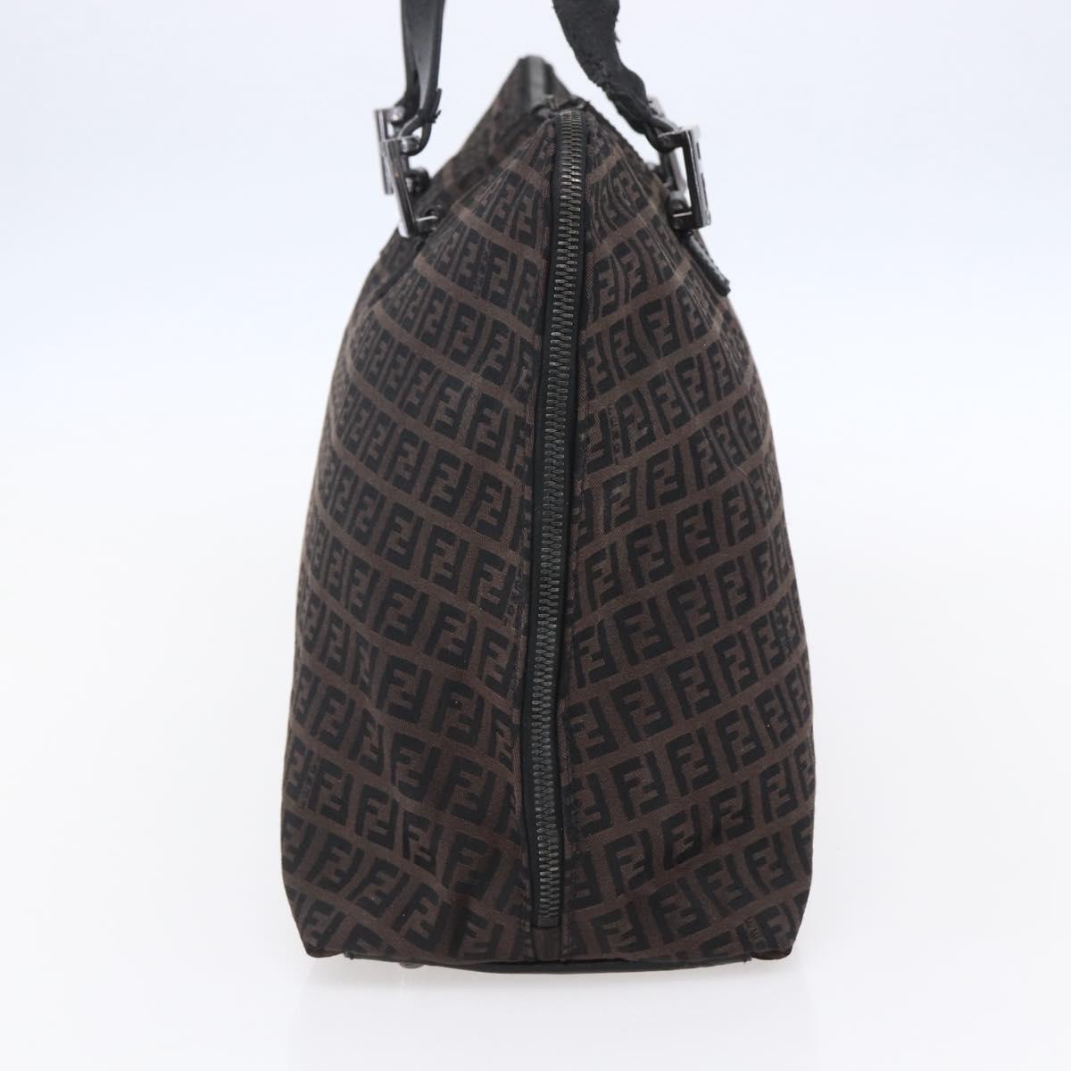 FENDI Zucchino Canvas Tote Bag Brown Silver Auth 153133