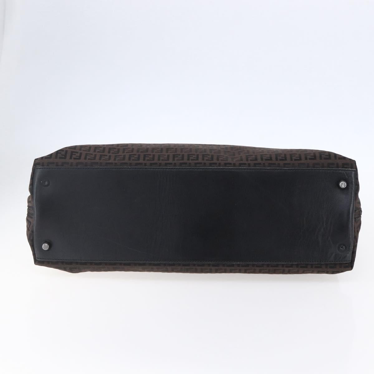 FENDI Zucchino Canvas Tote Bag Brown Silver Auth 153133