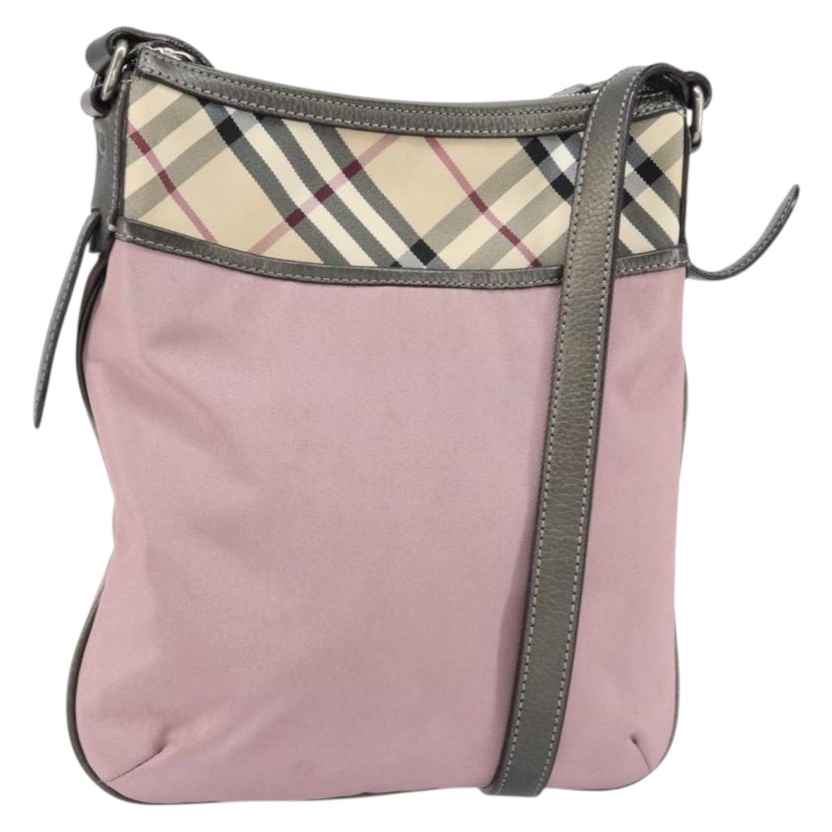 BURBERRY Nova Check Shoulder Bag Nylon Pink Silver Auth 153134
