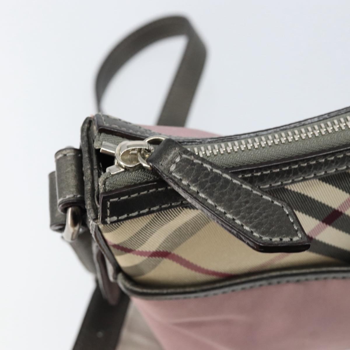 BURBERRY Nova Check Shoulder Bag Nylon Pink Silver Auth 153134