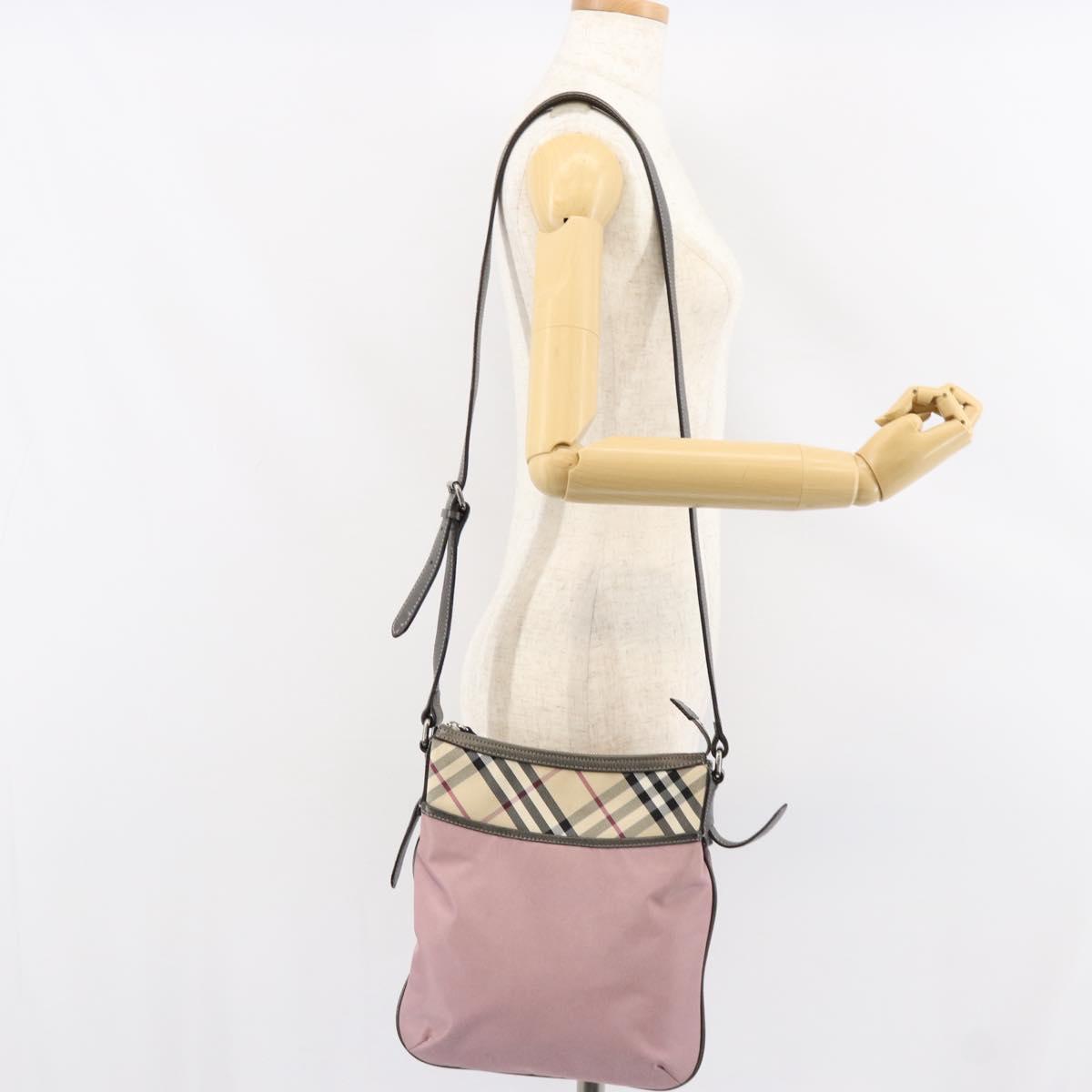 BURBERRY Nova Check Shoulder Bag Nylon Pink Silver Auth 153134