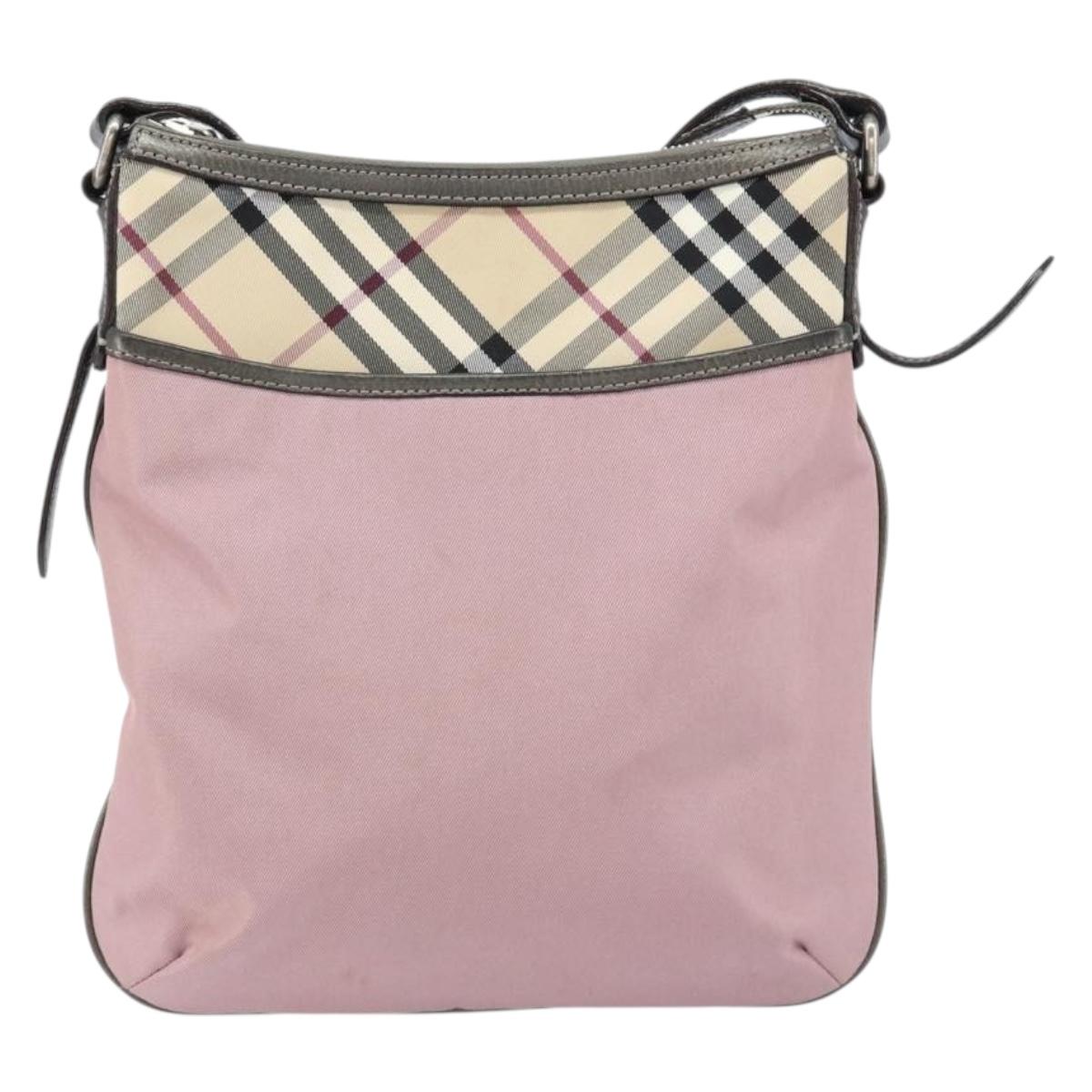 BURBERRY Nova Check Shoulder Bag Nylon Pink Silver Auth 153134