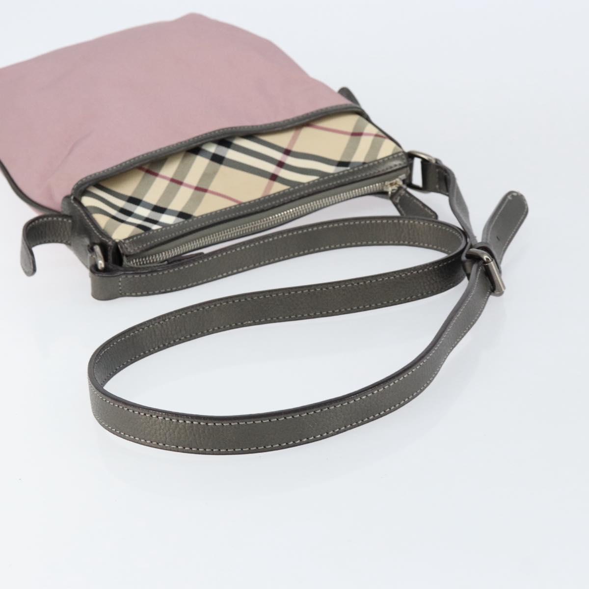 BURBERRY Nova Check Shoulder Bag Nylon Pink Silver Auth 153134
