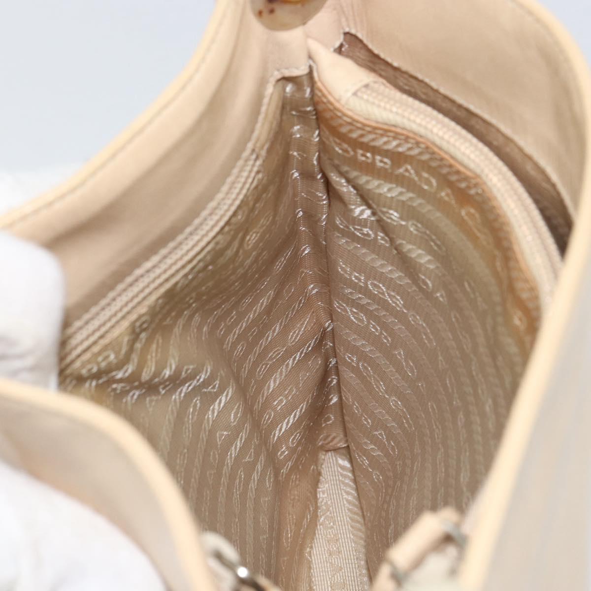 PRADA Chain Shoulder Bag Leather Beige Silver Auth 153137