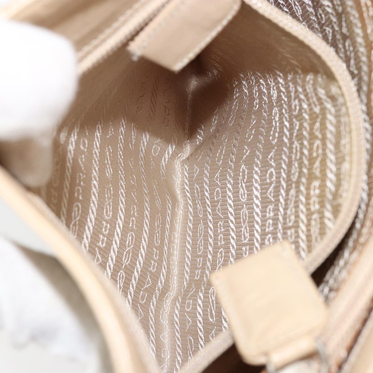 PRADA Chain Shoulder Bag Leather Beige Silver Auth 153137