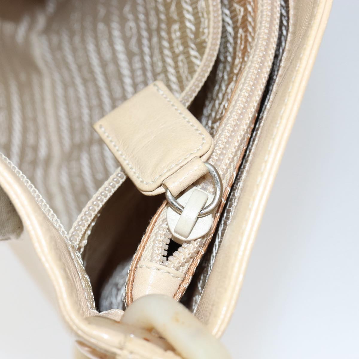 PRADA Chain Shoulder Bag Leather Beige Silver Auth 153137