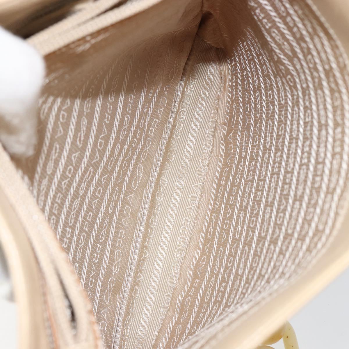 PRADA Chain Shoulder Bag Leather Beige Silver Auth 153137