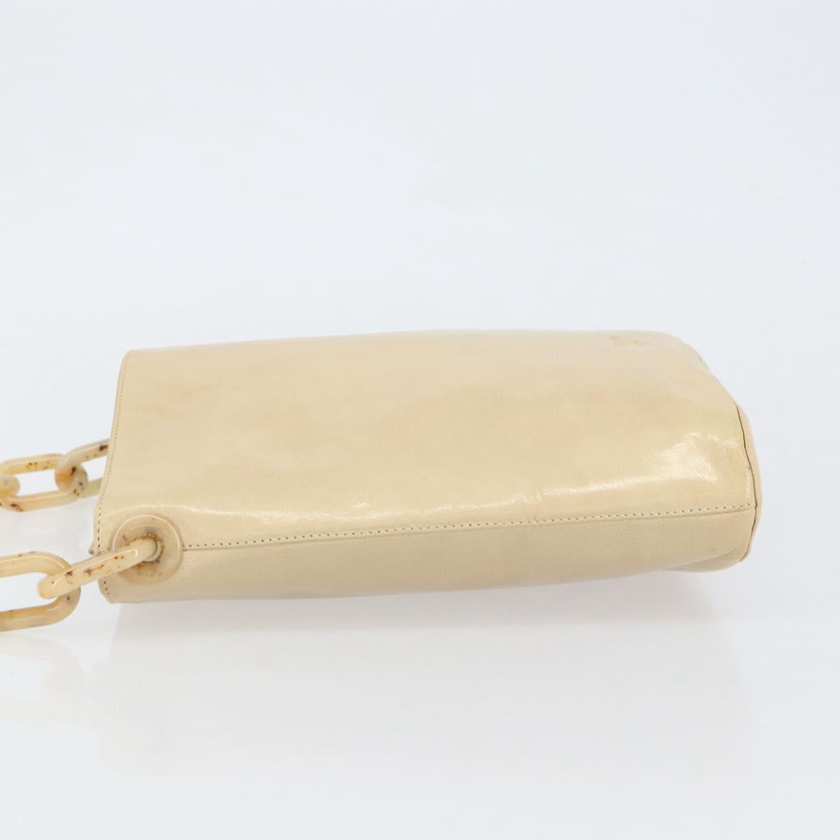 PRADA Chain Shoulder Bag Leather Beige Silver Auth 153137