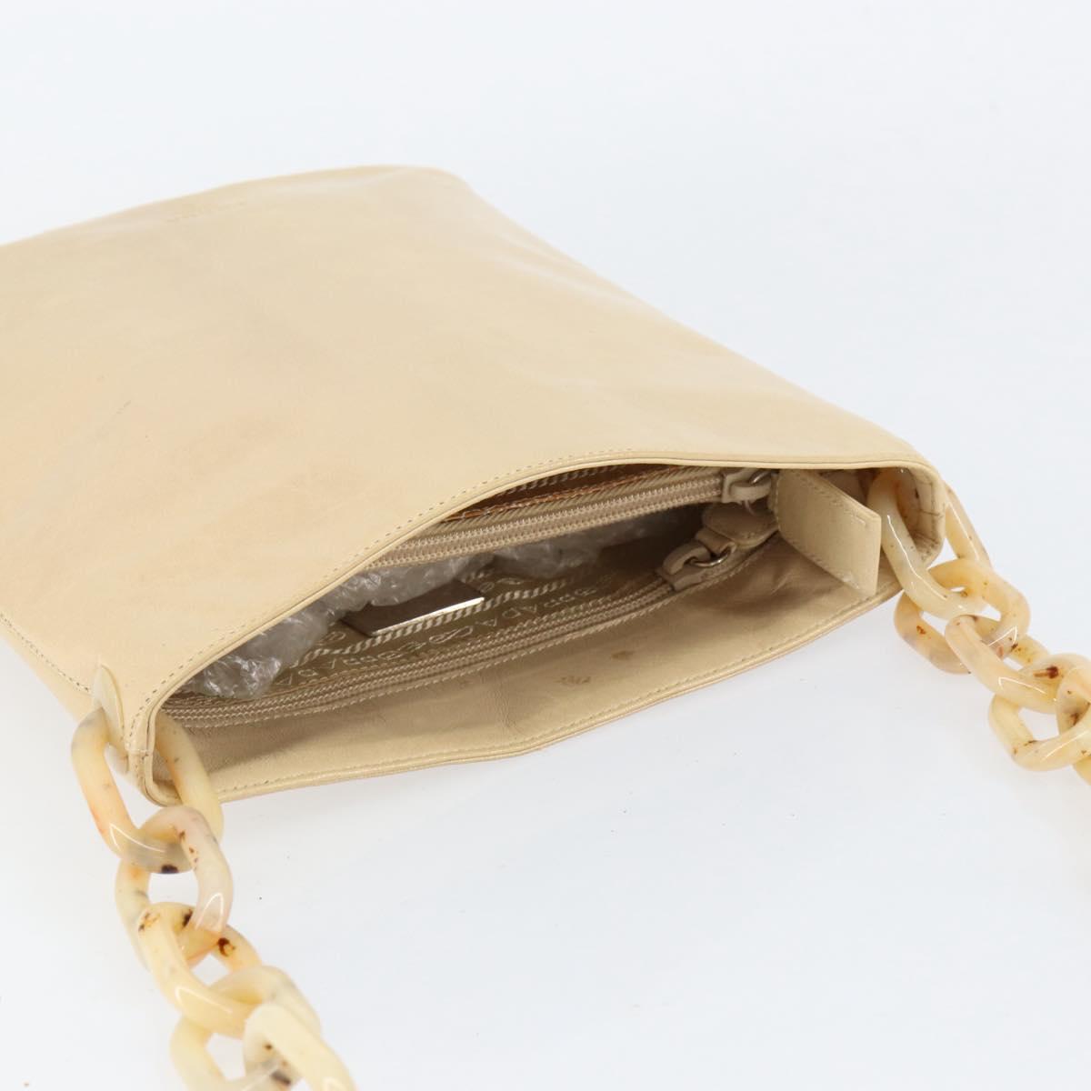PRADA Chain Shoulder Bag Leather Beige Silver Auth 153137