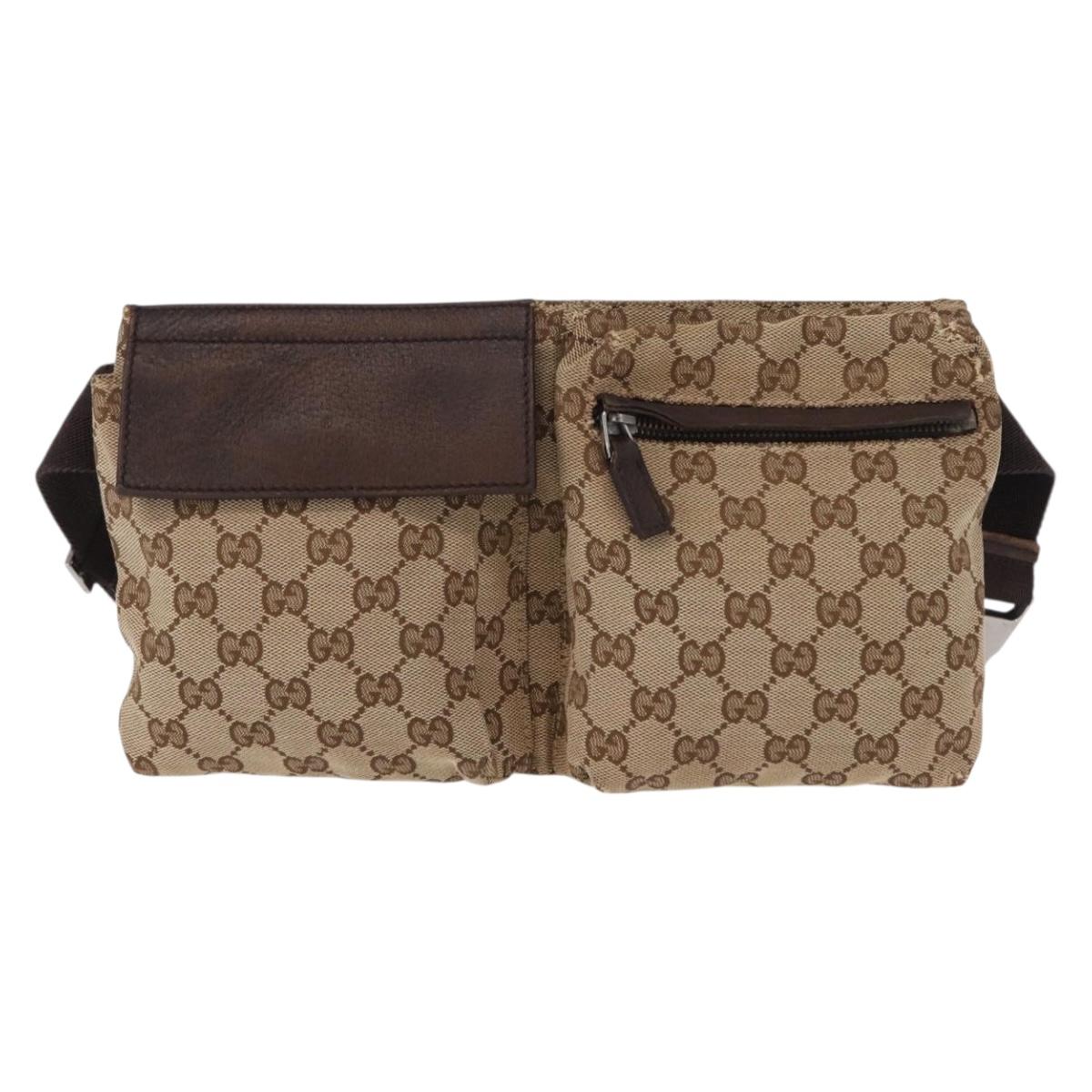 GUCCI GG Canvas Waist Bag Beige Silver 28566 Auth 153142