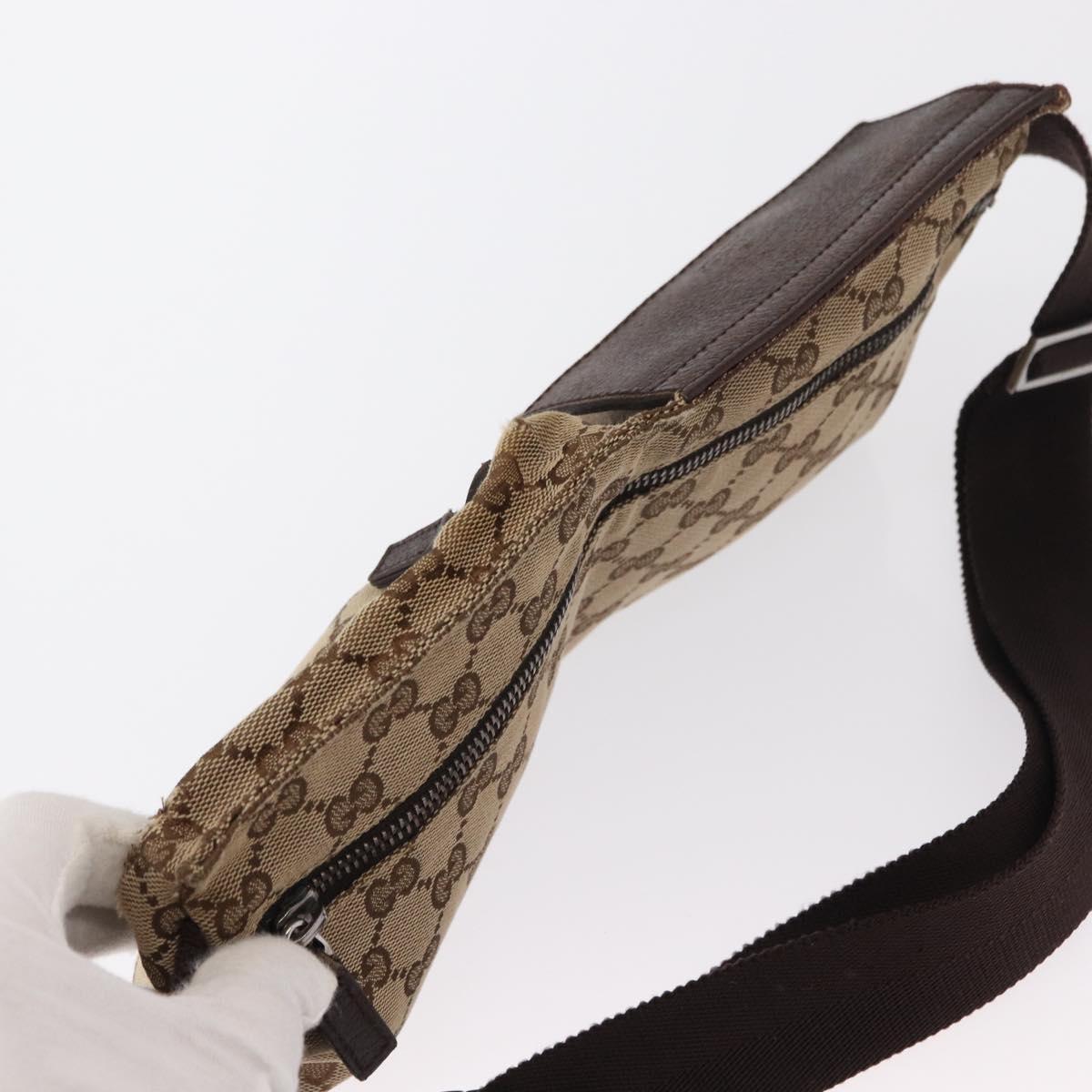 GUCCI GG Canvas Waist Bag Beige Silver 28566 Auth 153142