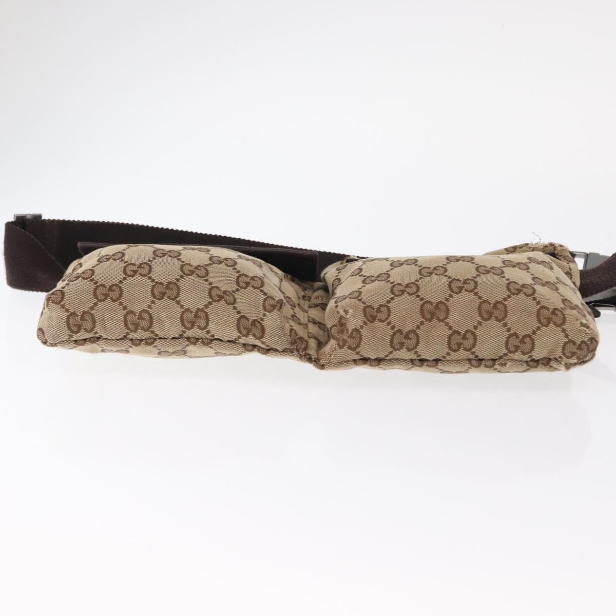 GUCCI GG Canvas Waist Bag Beige Silver 28566 Auth 153142