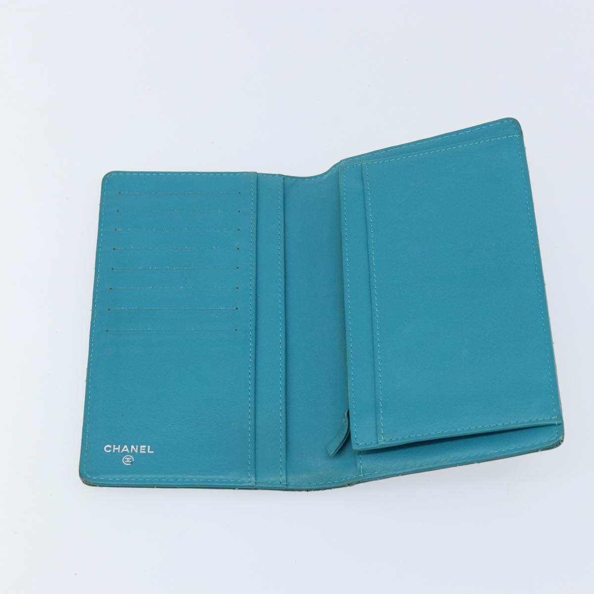 CHANEL Matelasse Long Wallet Patent leather Blue Silver CC Auth 153143