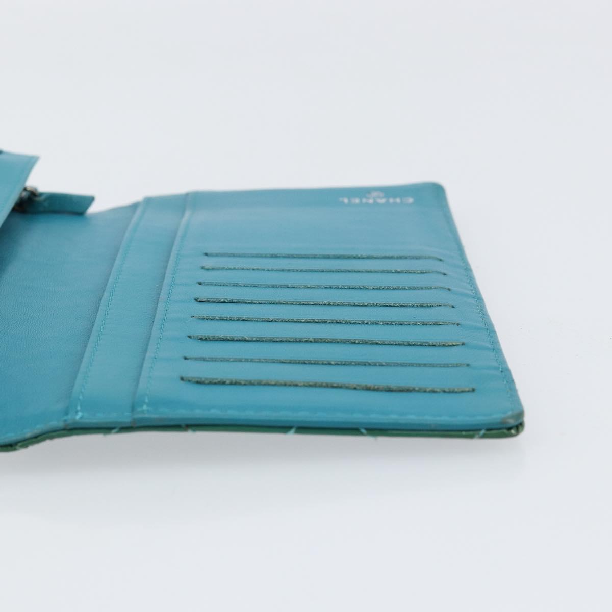 CHANEL Matelasse Long Wallet Patent leather Blue Silver CC Auth 153143