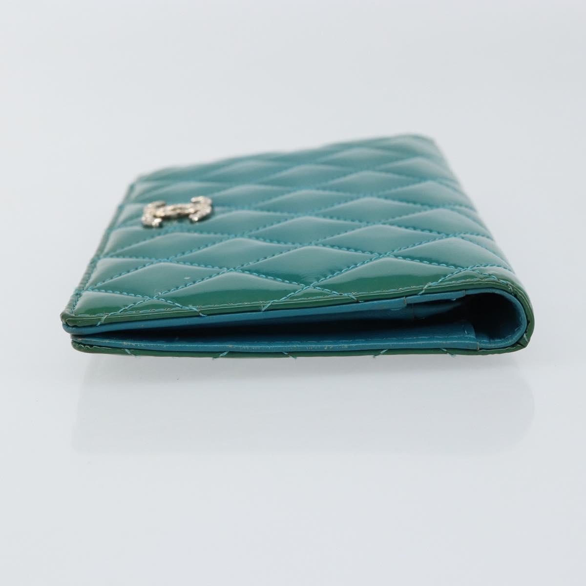 CHANEL Matelasse Long Wallet Patent leather Blue Silver CC Auth 153143