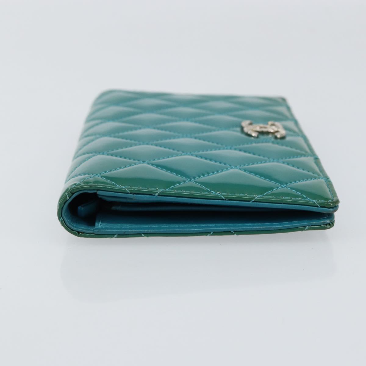 CHANEL Matelasse Long Wallet Patent leather Blue Silver CC Auth 153143