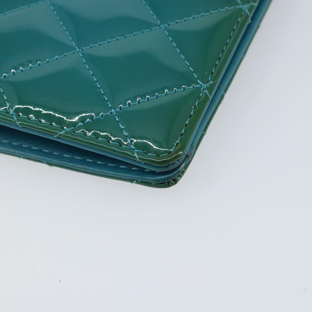 CHANEL Matelasse Long Wallet Patent leather Blue Silver CC Auth 153143