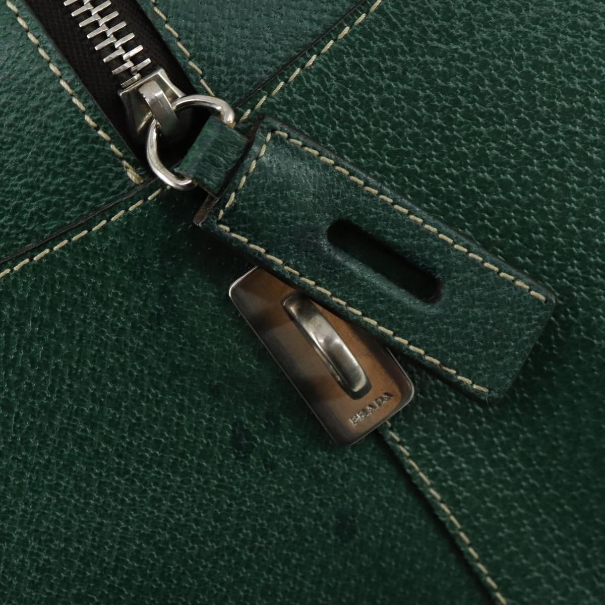 PRADA Boston Bag Leather Green Silver Auth 153161