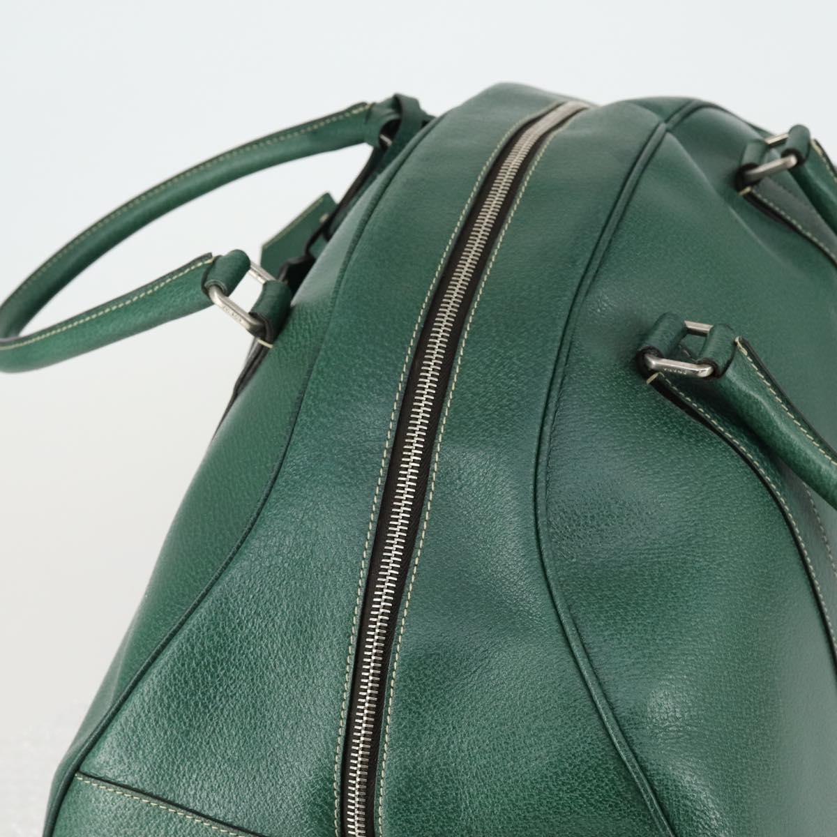PRADA Boston Bag Leather Green Silver Auth 153161
