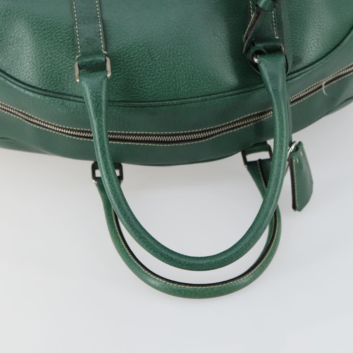 PRADA Boston Bag Leather Green Silver Auth 153161