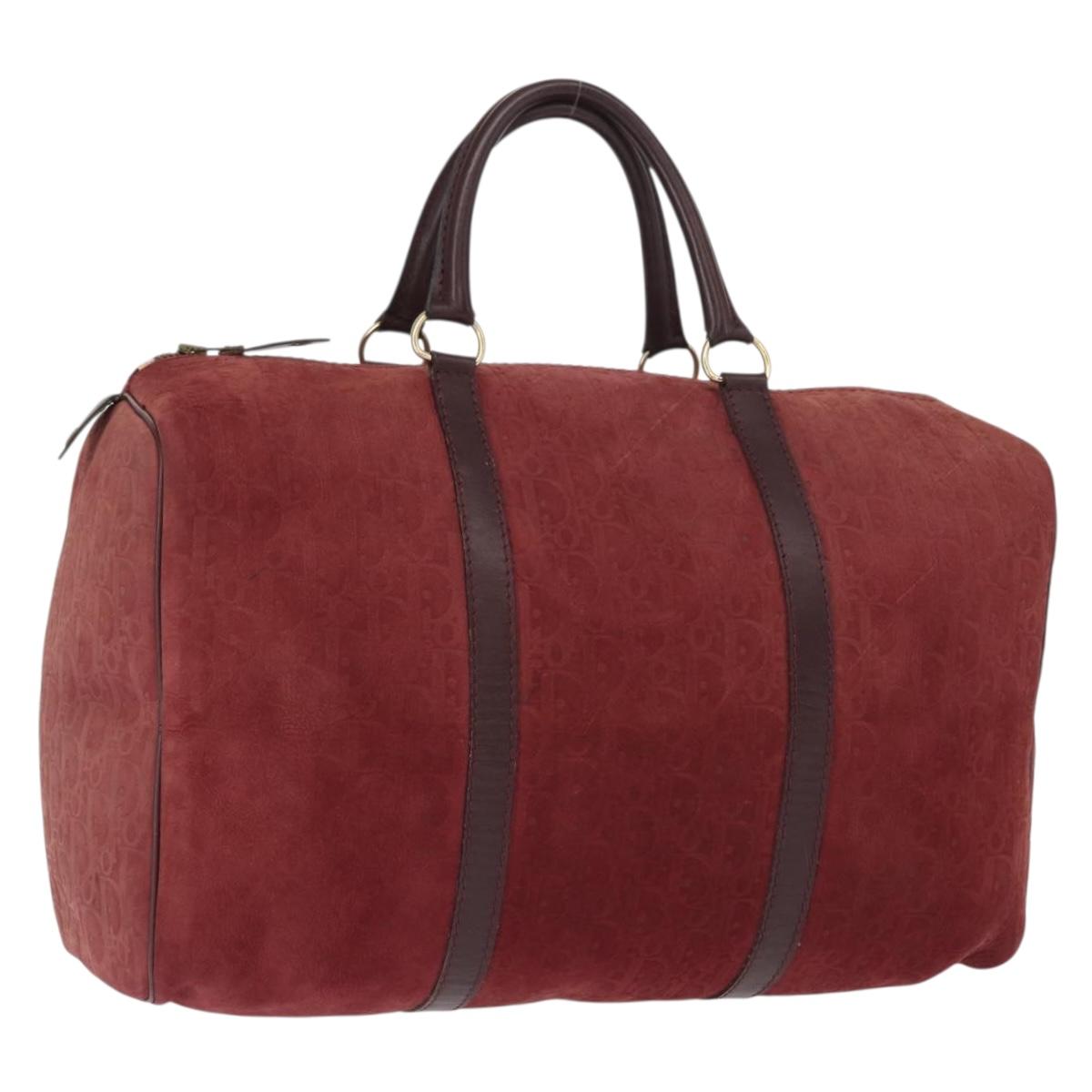 Christian Dior Trotter Canvas Boston Bag Red Gold Auth 153162