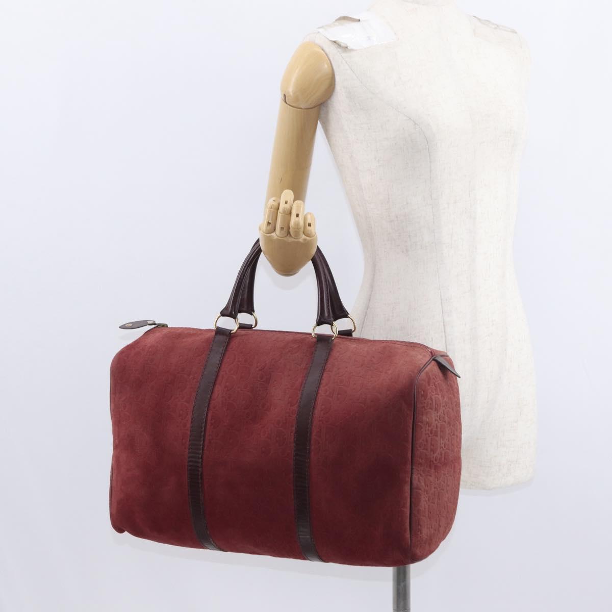 Christian Dior Trotter Canvas Boston Bag Red Gold Auth 153162