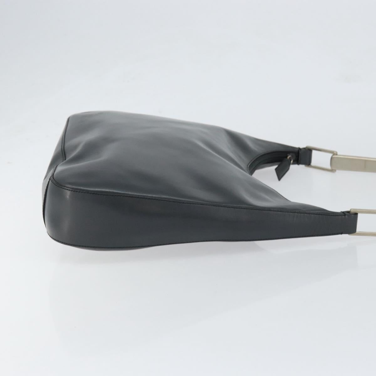 PRADA Shoulder Bag Leather Gray Silver Auth 153165