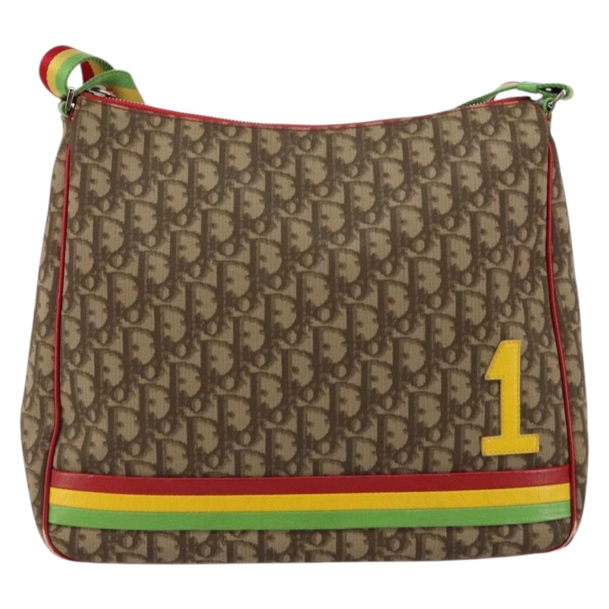 Christian Dior Trotter Canvas Shoulder Bag Rasta Color Beige Auth 153168