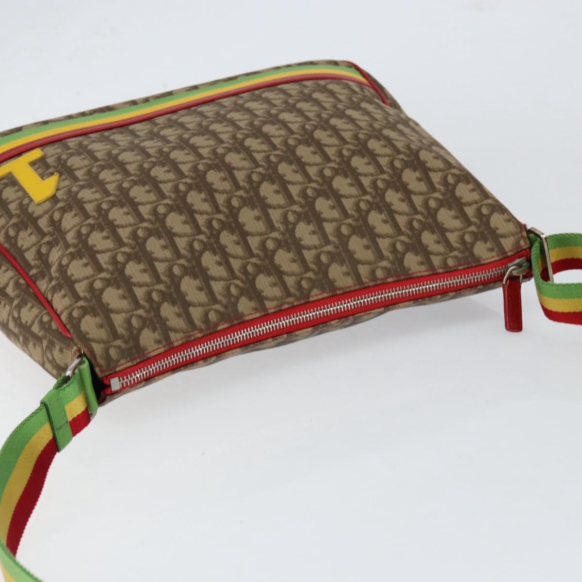 Christian Dior Trotter Canvas Shoulder Bag Rasta Color Beige Auth 153168