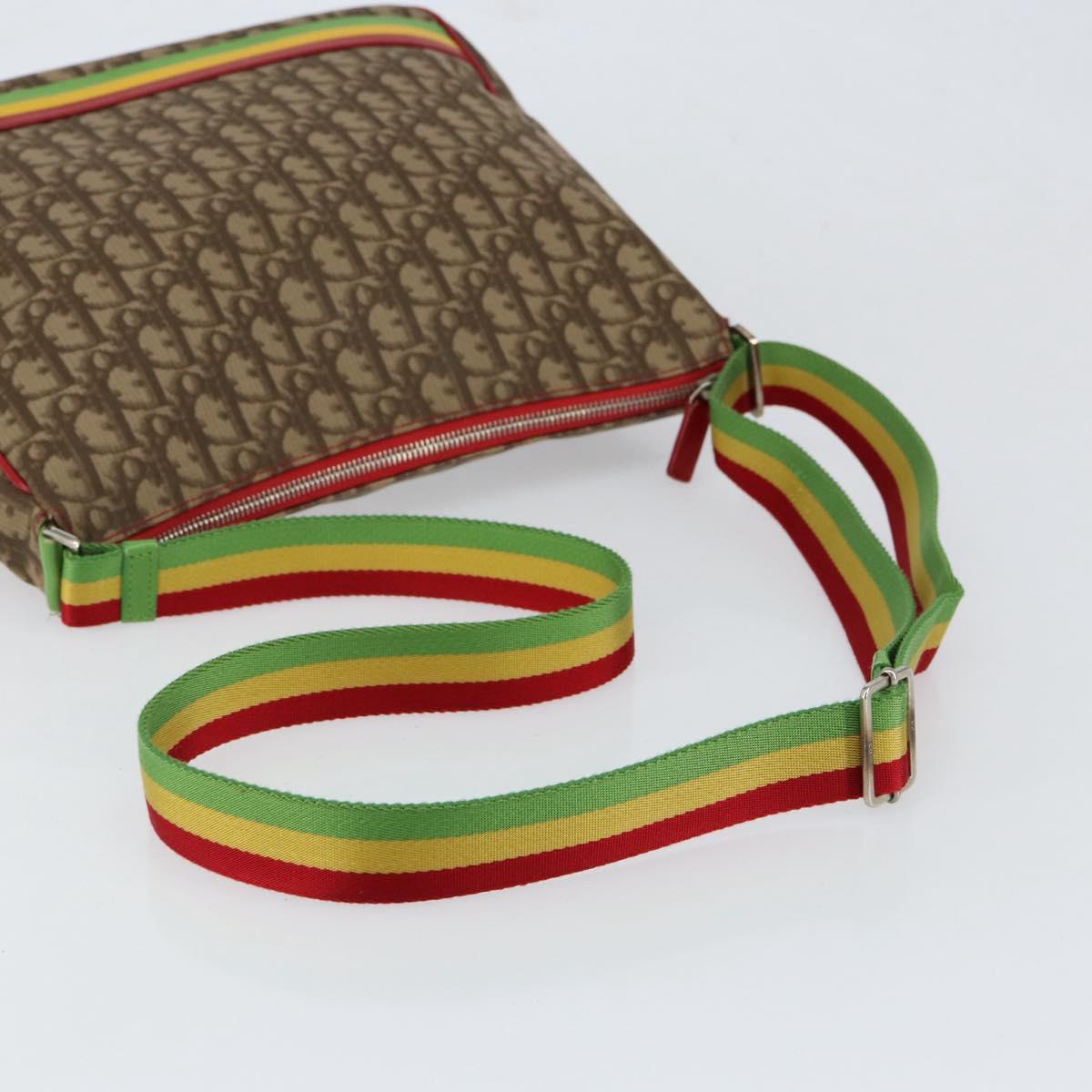 Christian Dior Trotter Canvas Shoulder Bag Rasta Color Beige Auth 153168