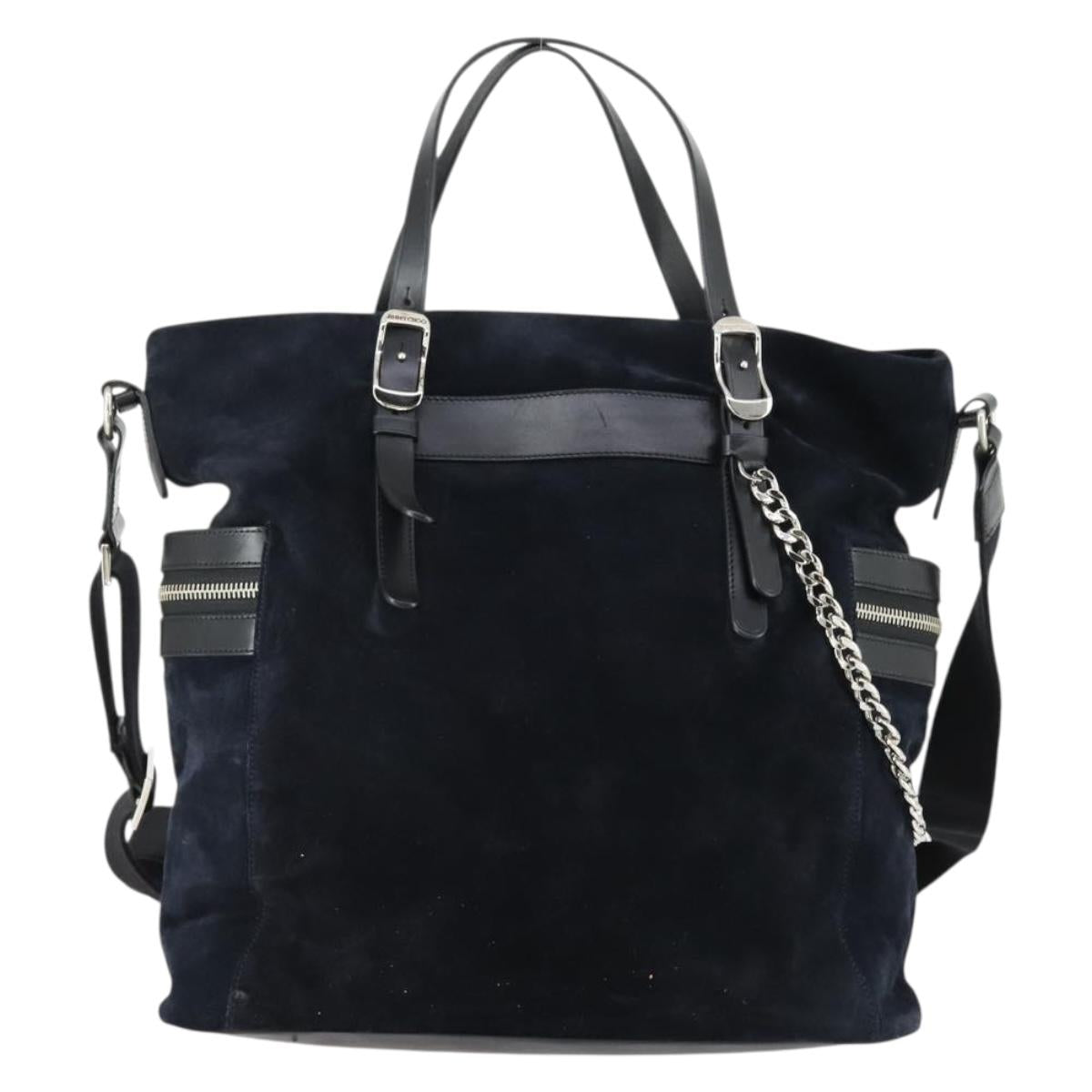 Jimmy Choo Tote Bag Suede 2way Navy Silver Auth 153171
