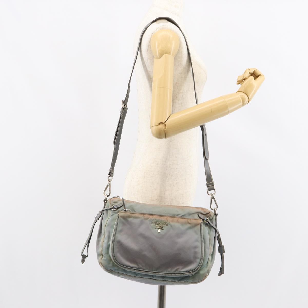 PRADA Shoulder Bag Nylon Gray Silver Auth 153172