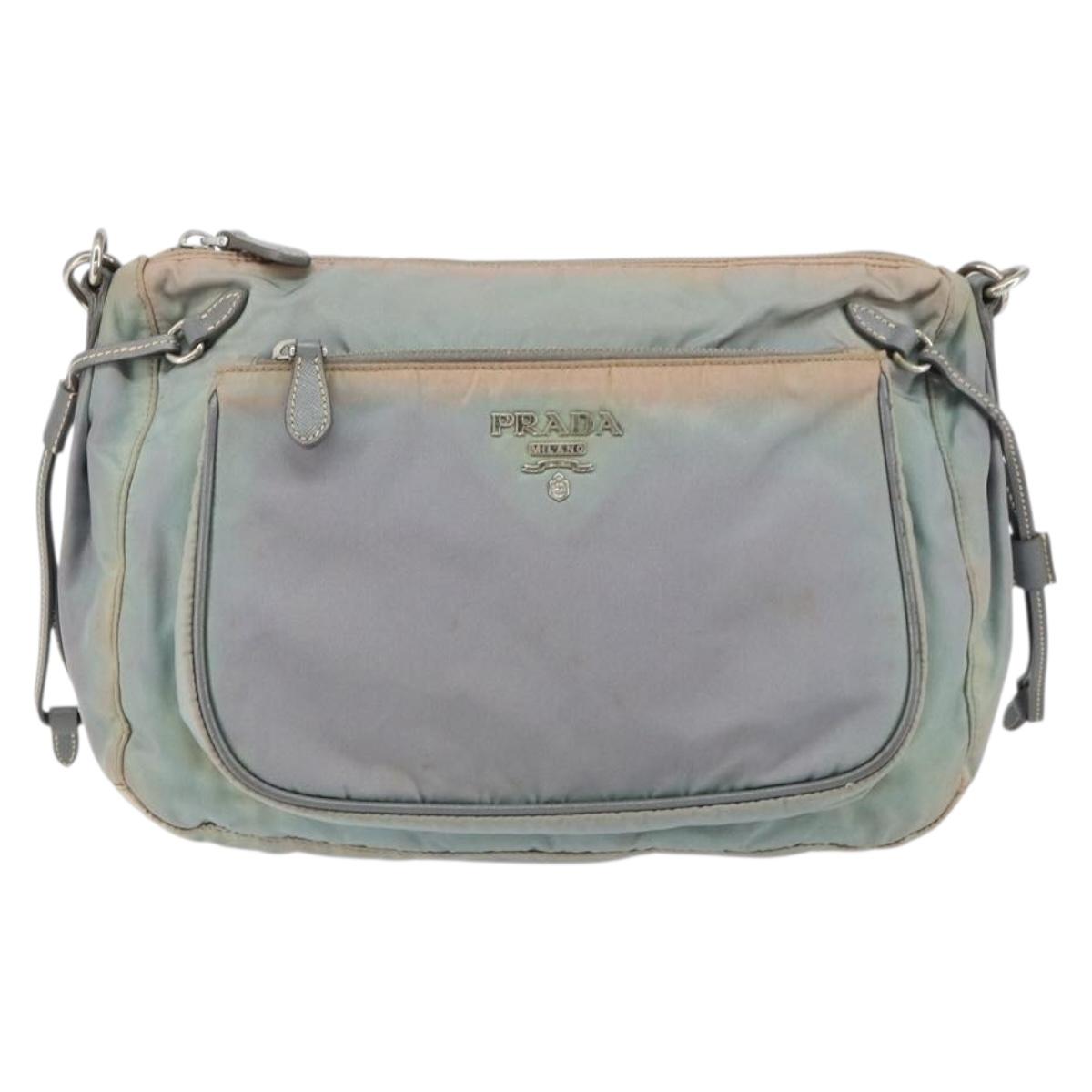 PRADA Shoulder Bag Nylon Gray Silver Auth 153172