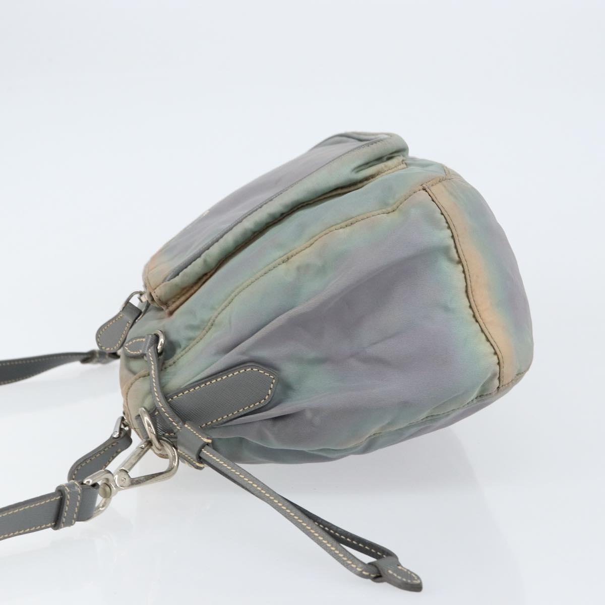 PRADA Shoulder Bag Nylon Gray Silver Auth 153172