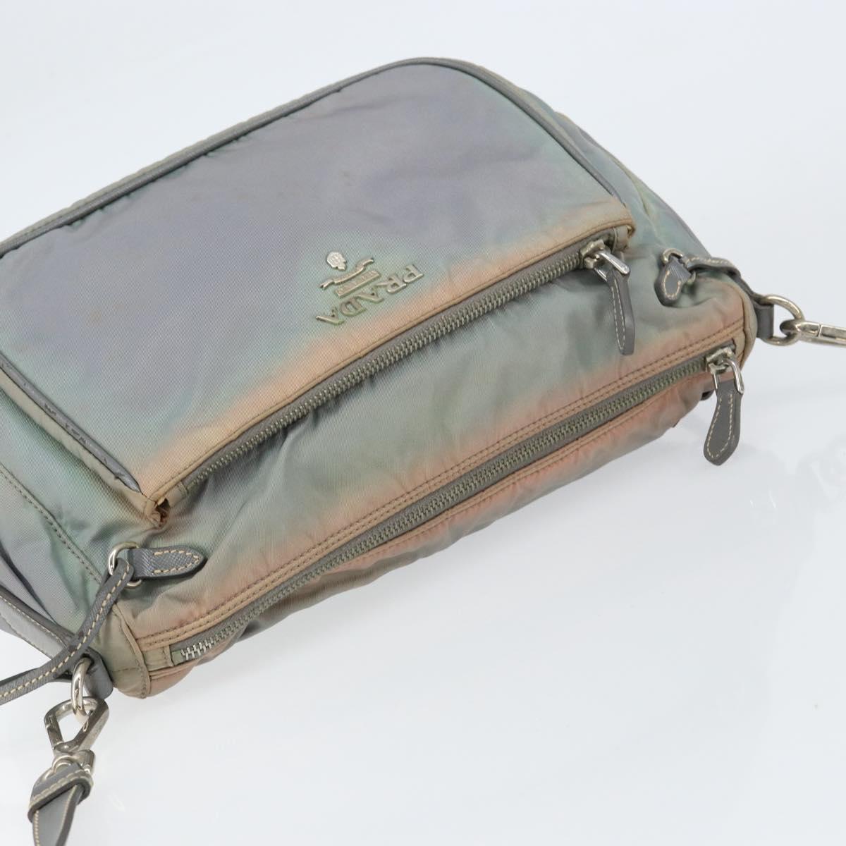 PRADA Shoulder Bag Nylon Gray Silver Auth 153172