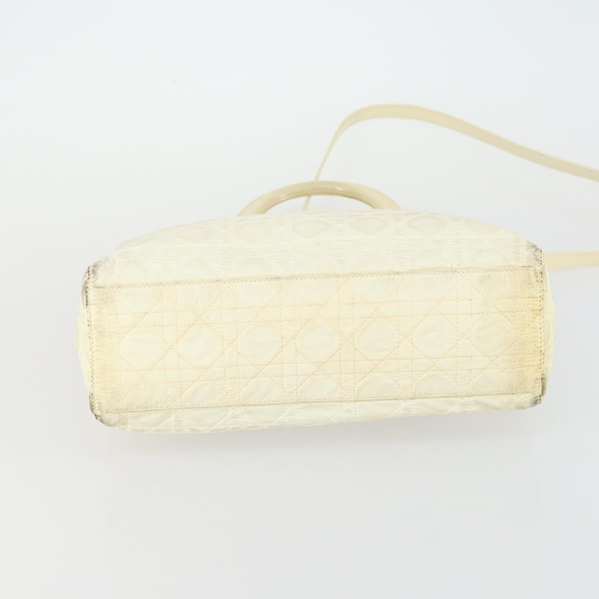Christian Dior Canage Lady Dior Hand Bag Nylon 2way Ivory Silver Auth 153173