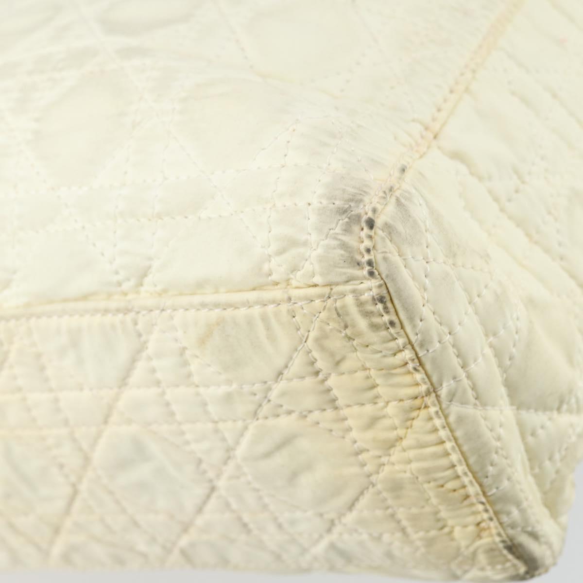 Christian Dior Canage Lady Dior Hand Bag Nylon 2way Ivory Silver Auth 153173