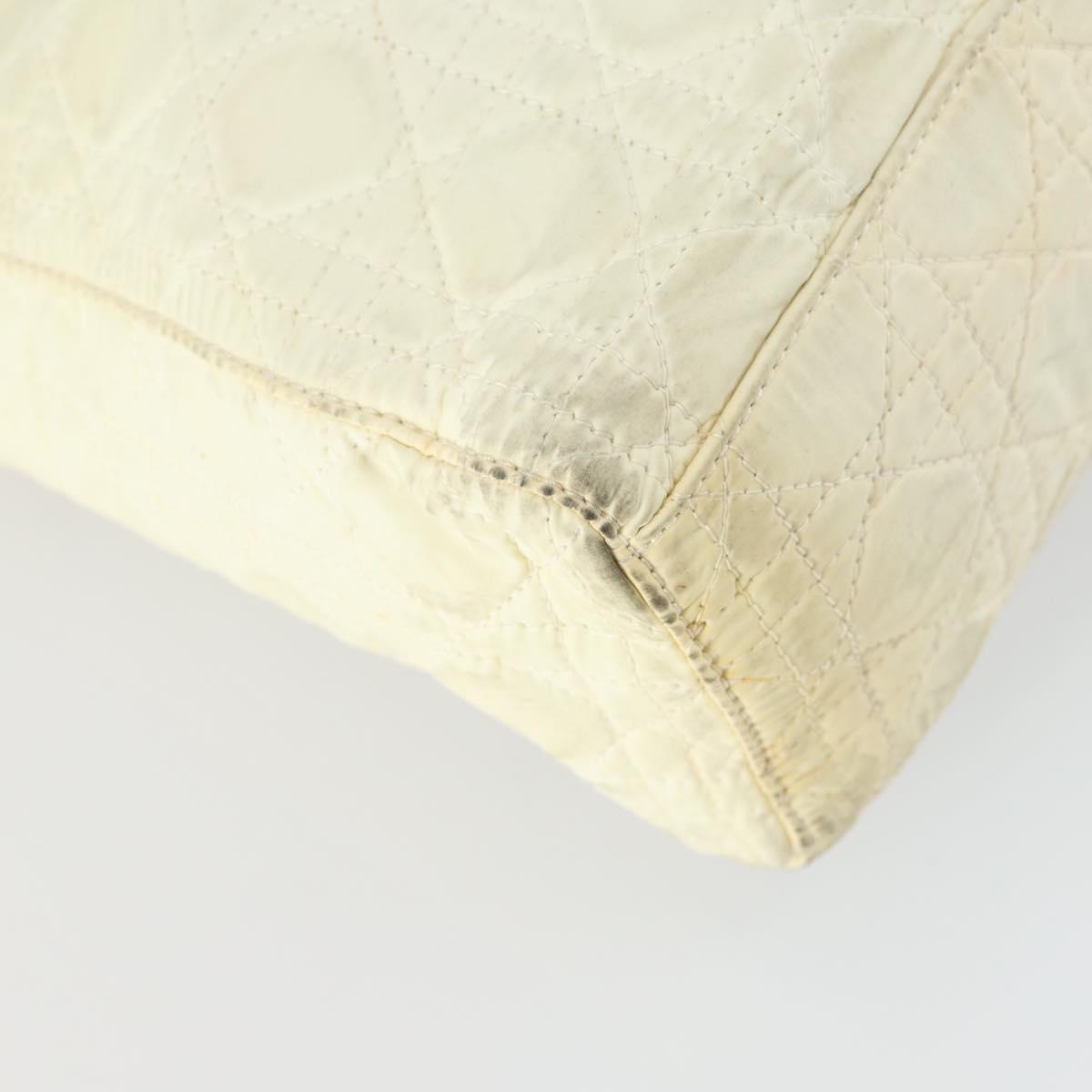 Christian Dior Canage Lady Dior Hand Bag Nylon 2way Ivory Silver Auth 153173