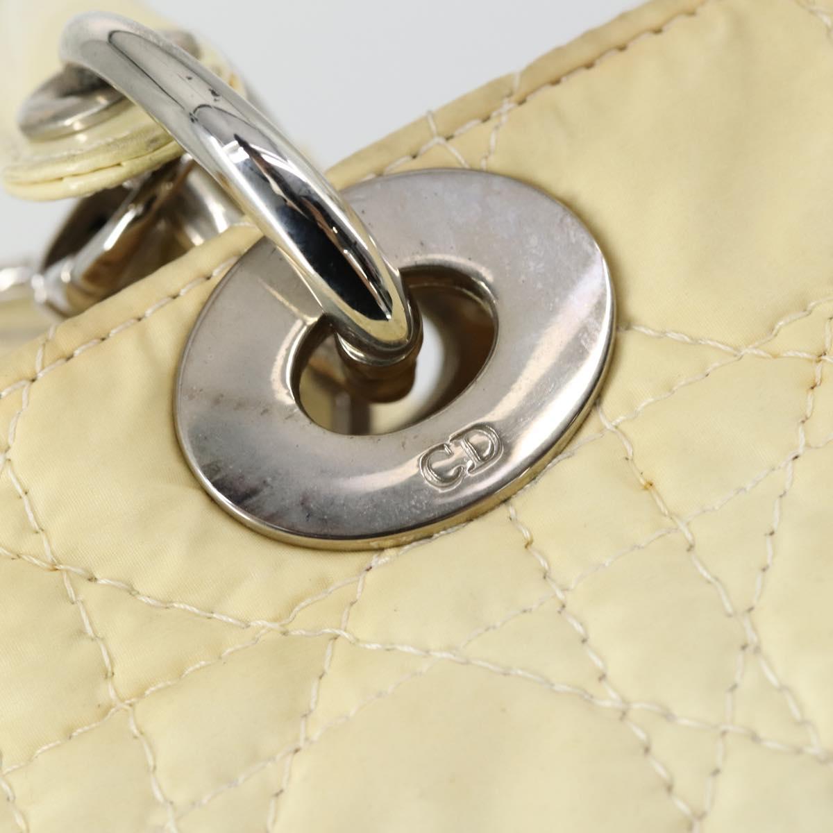 Christian Dior Canage Lady Dior Hand Bag Nylon 2way Ivory Silver Auth 153173