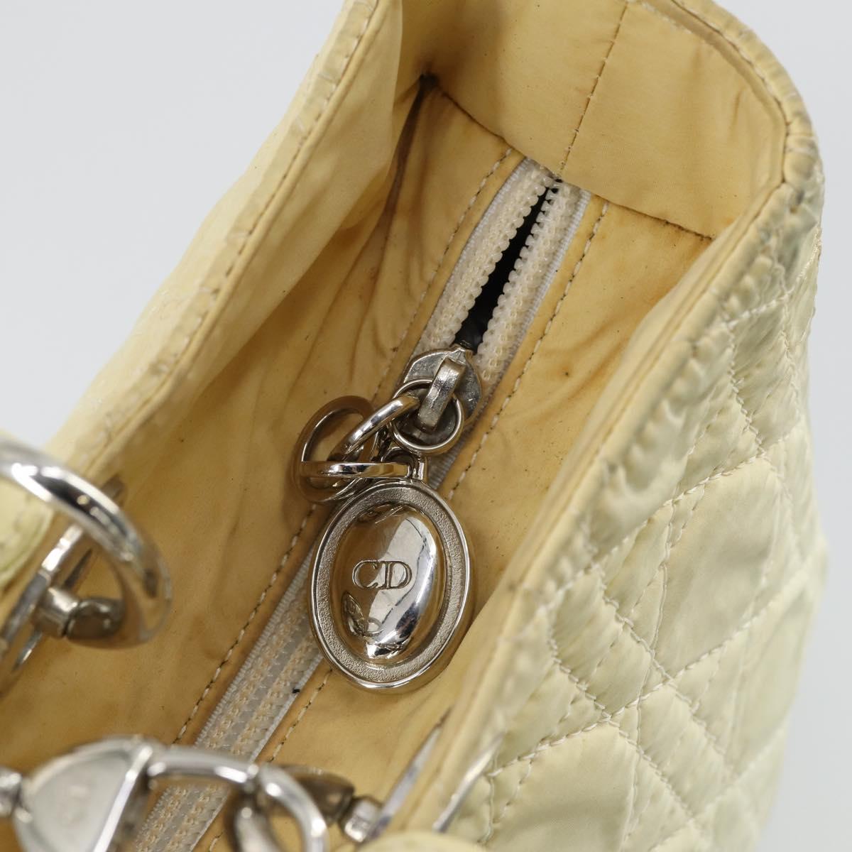 Christian Dior Canage Lady Dior Hand Bag Nylon 2way Ivory Silver Auth 153173