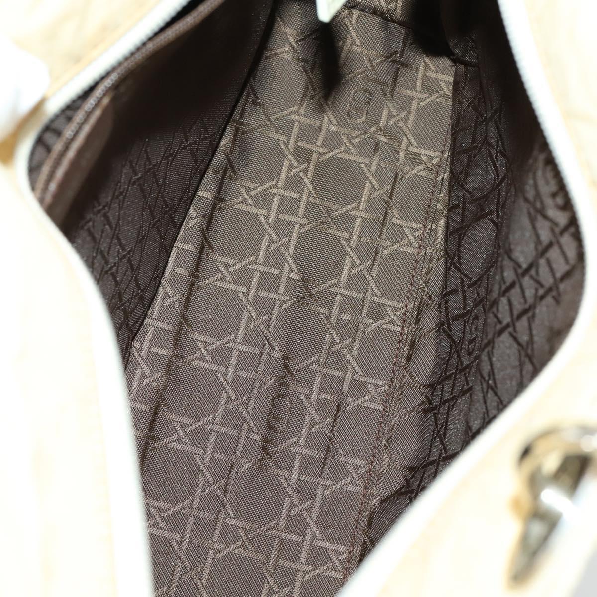 Christian Dior Canage Lady Dior Hand Bag Nylon 2way Ivory Silver Auth 153173