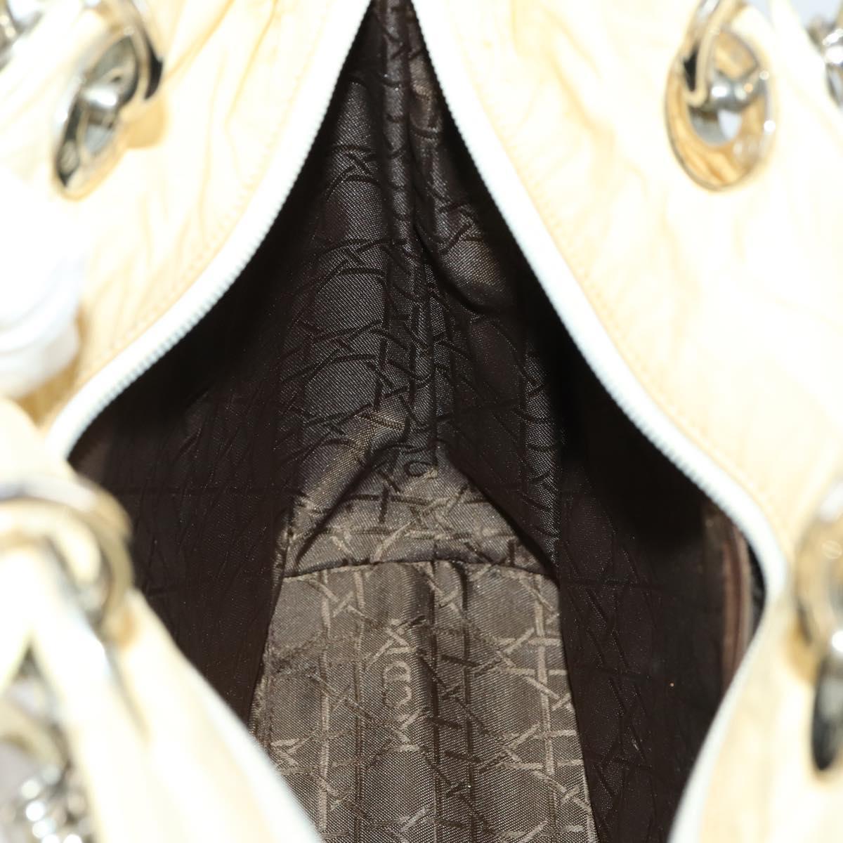 Christian Dior Canage Lady Dior Hand Bag Nylon 2way Ivory Silver Auth 153173